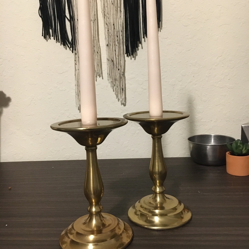 2 Pottery Barn brass candle holders